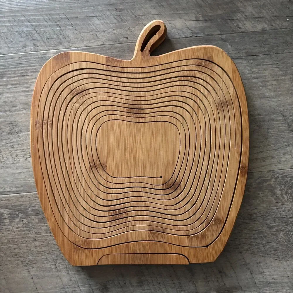 Apple Shaped Collapsible Bamboo Fruit Basket Folding Bread Bowl Serving Basket